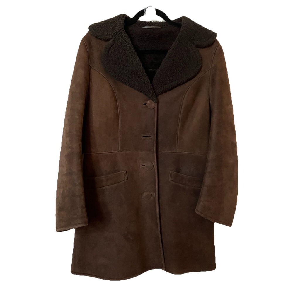 Exmoor Sheepskin Shops Vintage Brown Suede Shearling Coat Hand Crafted Women